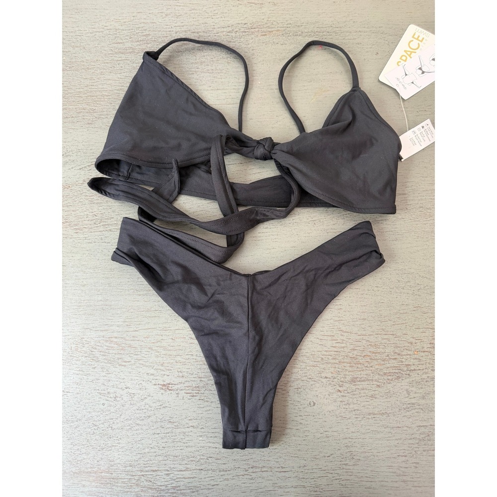 L*Space Monica Wise Black Wrap Bikini Set Itsy Cut Bottoms XS NWT